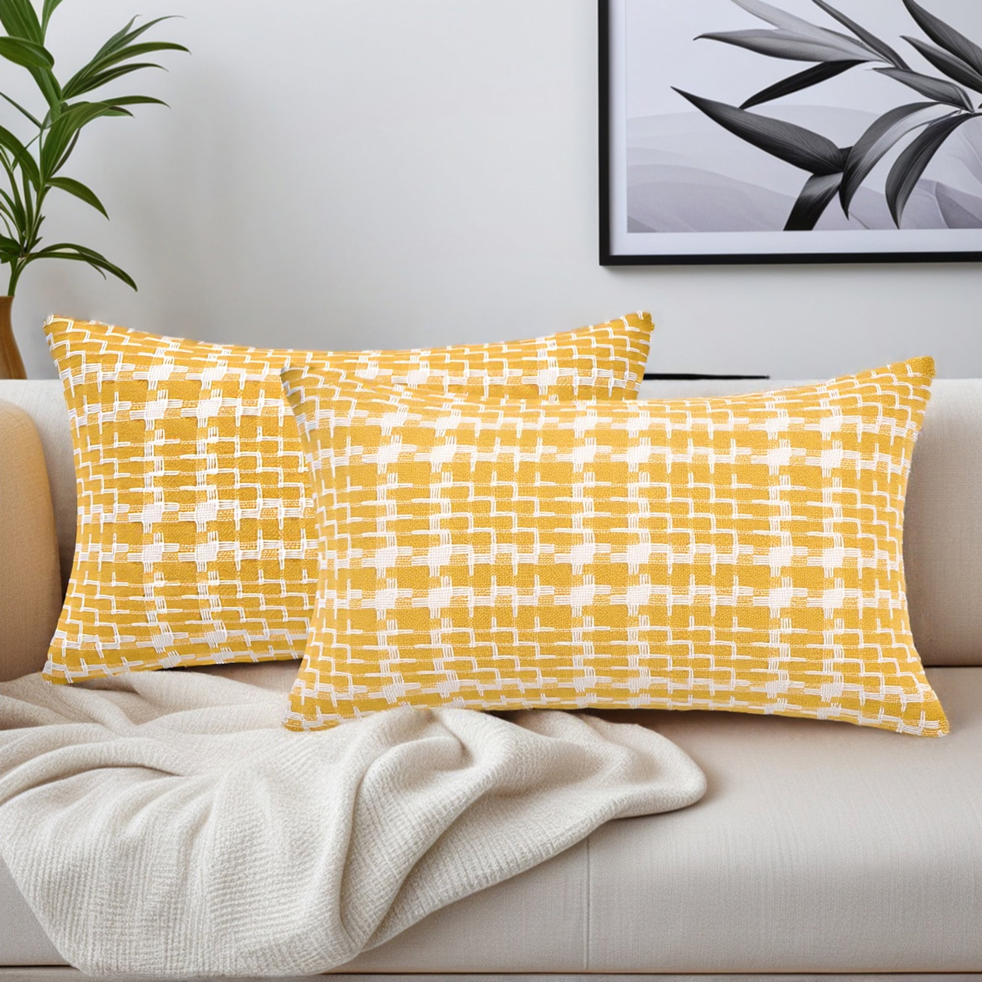 Unique Bargains Pack of 2 Decorative Throw Pillow Covers 20" x 12" Yellow