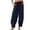 Dark Blue, variant on Ohufall Capris for Women Summer Fashion Solid Color Ice Silk Capri Pants Loose Fit Drawstring Elastic Waist Cropped Pants