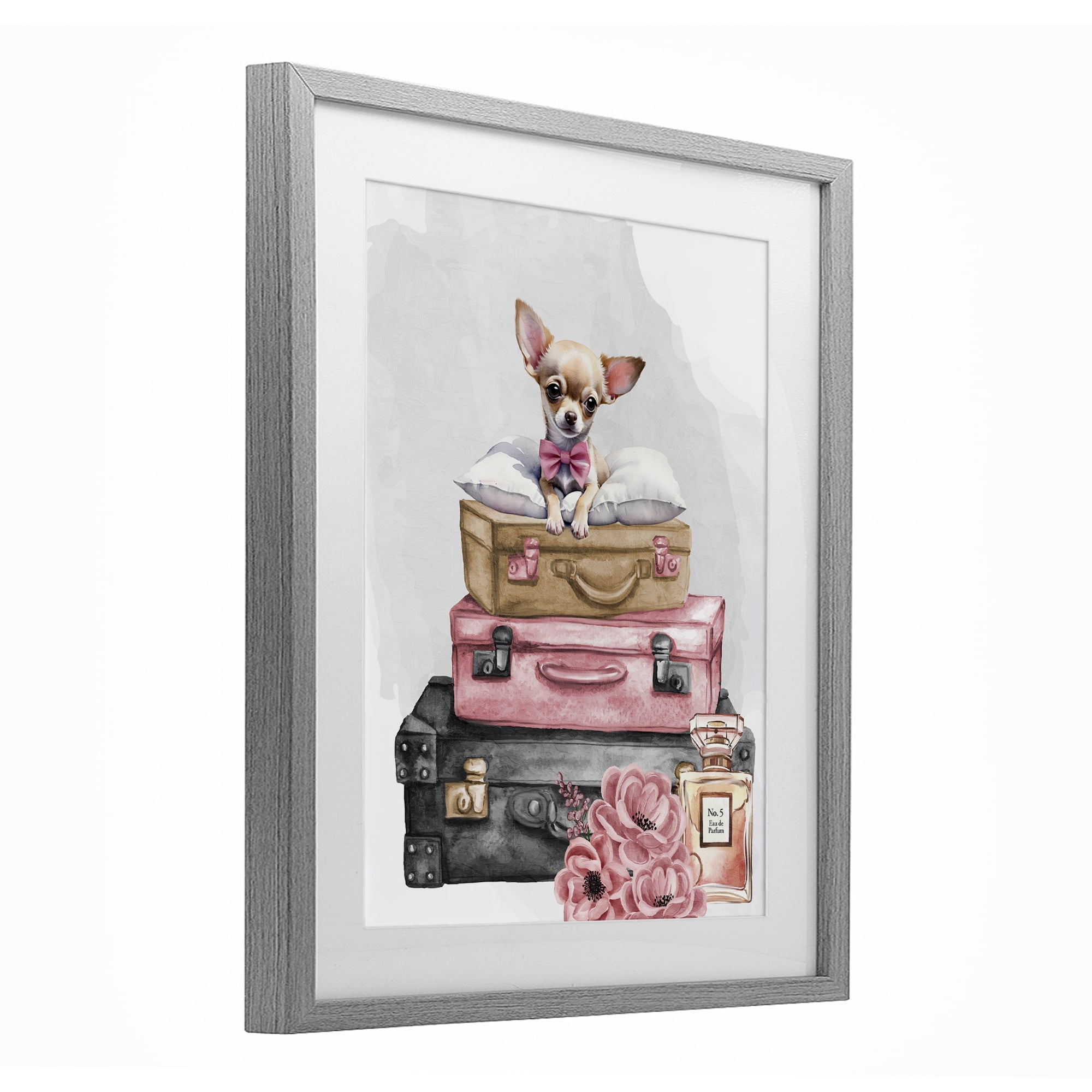 Stupell Industries Trendy Pup Travel Gray Framed Print Under Glass, design by Kim Allen