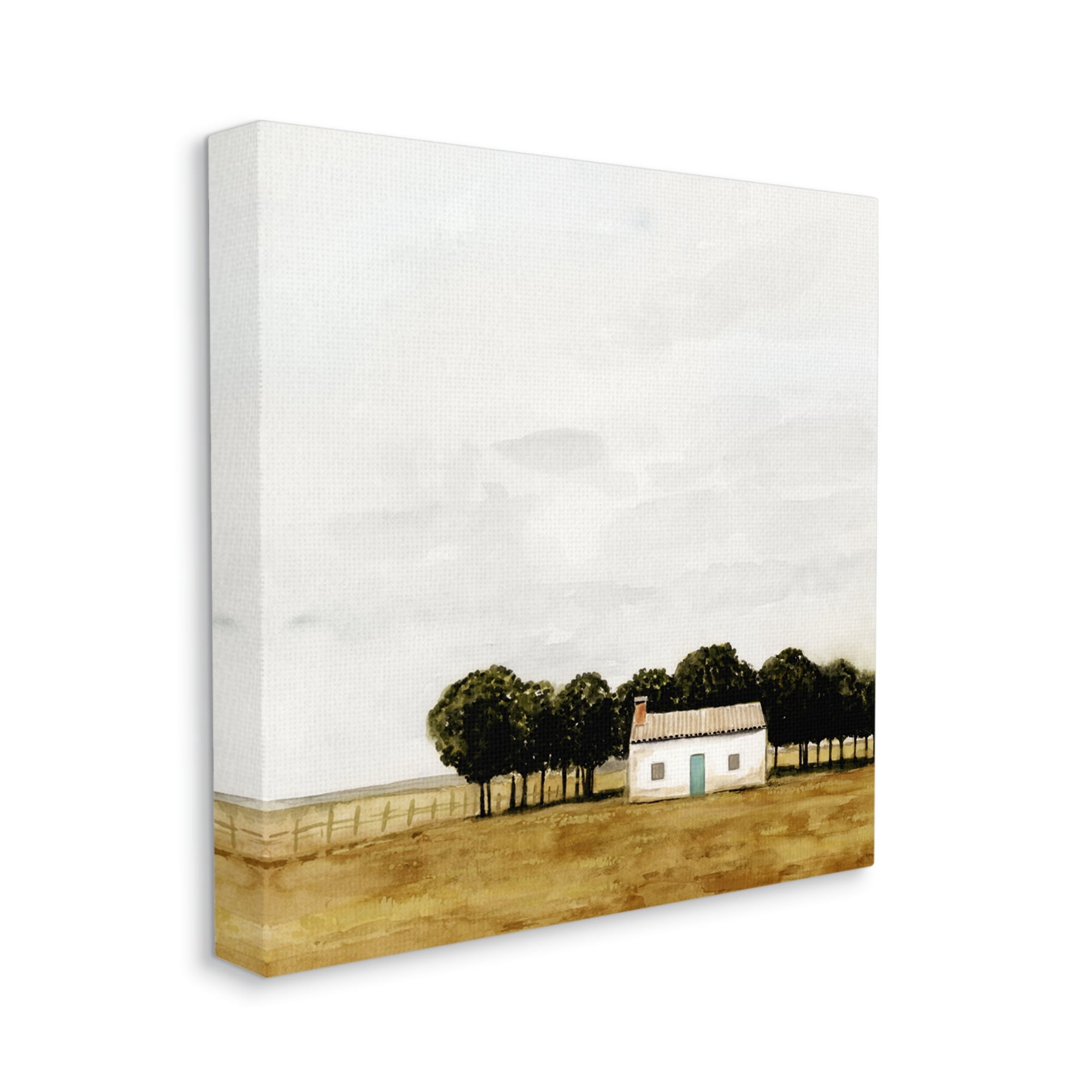 Stupell Industries Rural Fenced Shack Minimalistic Rainy Countryside Trees Grassland ,24 x 24, Design by Victoria Borges