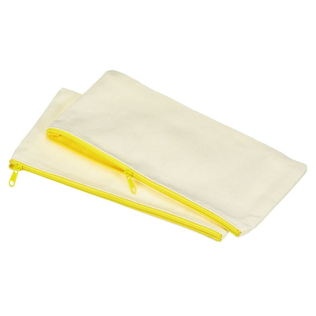 Uxcell Bolsas de maquillaje en blanco DIY, estuche de lápices de lona con cremallera, paquete de 10, amarillo