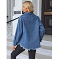 thumbnail image 3 of Weardear Women's Denim Jackets Long Sleeve Button Down Casual Frayed Hem Shacket Jean Jacket, 3 of 5