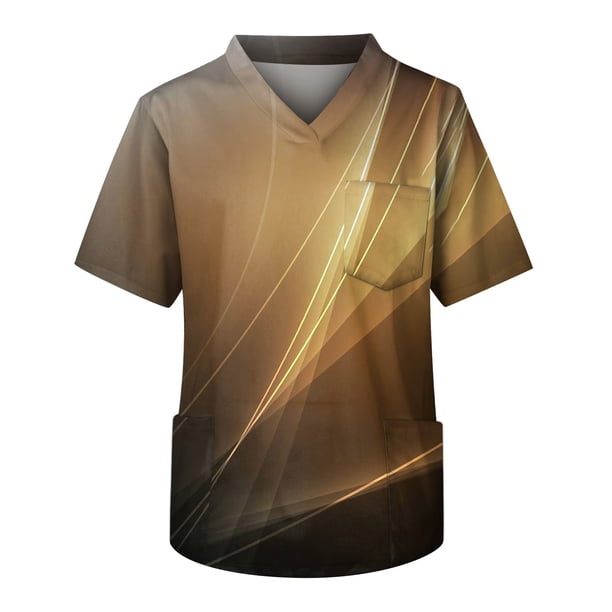 Men's Printed Short Sleeve V-neck Tops Working Pocket Blouse S