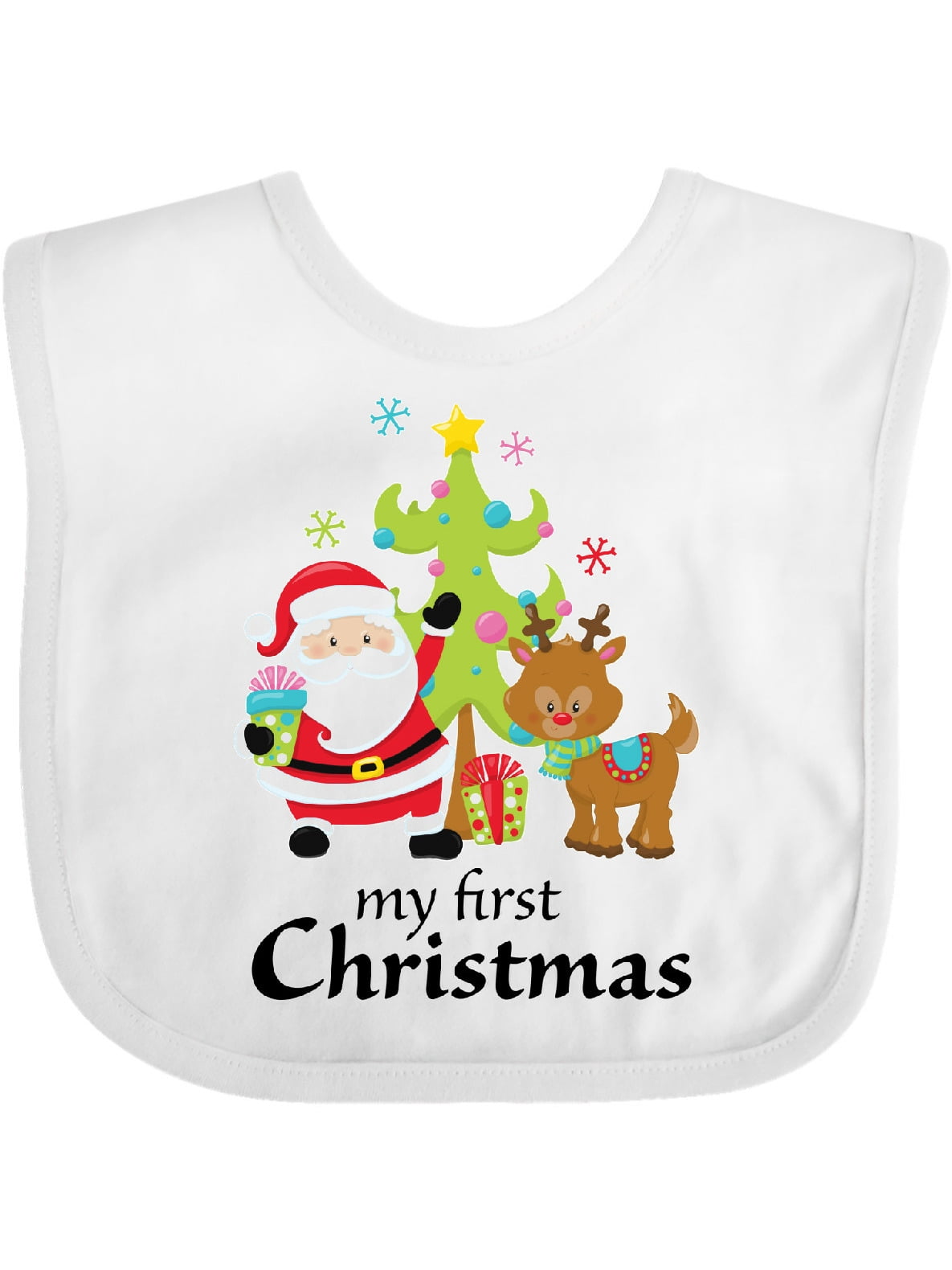 Baby Bib First Christmas Infant Baby & Santa Claus Wrist Rattle Set 