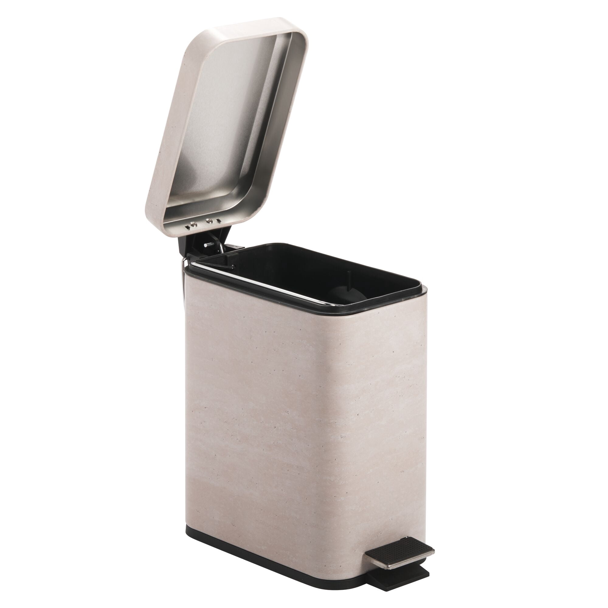 mDesign Small 1.3 Gal. Rectangle Metal Step Can with Liner, Stone Print - Beige