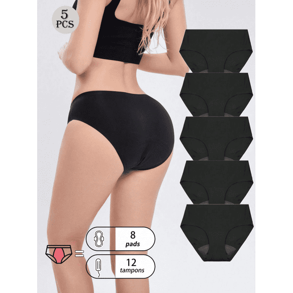 5 PACK Of Super Absorbent Physiological Leak Proof Women's Underwear, Comfortable And Elastic High Waisted Underwear,  Suitable For Women's Menstrual Leak Proof And Incontinence Triangle Underwear