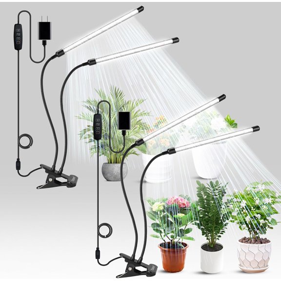 Plant Grow Light for Indoor Plants, Full Spectrum Indoor Grow Light, 10-Level Dimmable and Auto ON & Off Timer (2 Head 2 Pack)