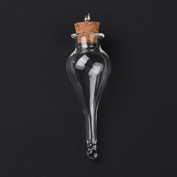 1pc Teardrop Glass Cork Bottle Big Pendants Glass Empty Wishing Bottle Charm with Platimen Tone Iron Loops Clear 9.1cm Hole: 5mm