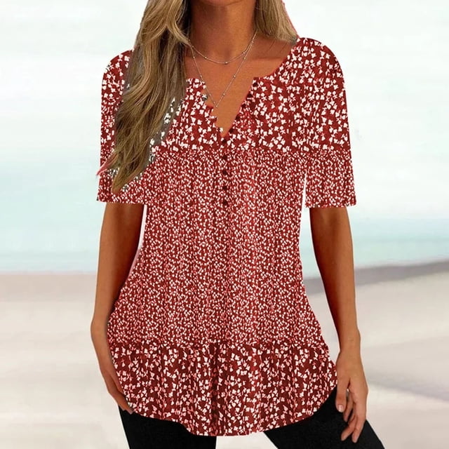 Puntoco 2024, tops de moda de verano para mujer, camisetas holgadas de manga corta con cuello en V informales con estampado a la moda para mujer