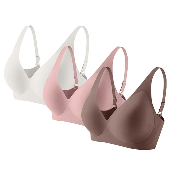 Jelly Bras for Women, Wireless Push Up Bra, No Underwire Seamless Yoga Bralette, Soft Comfortable T Shirt Bra, 3 Pack Everyday Bras for Women