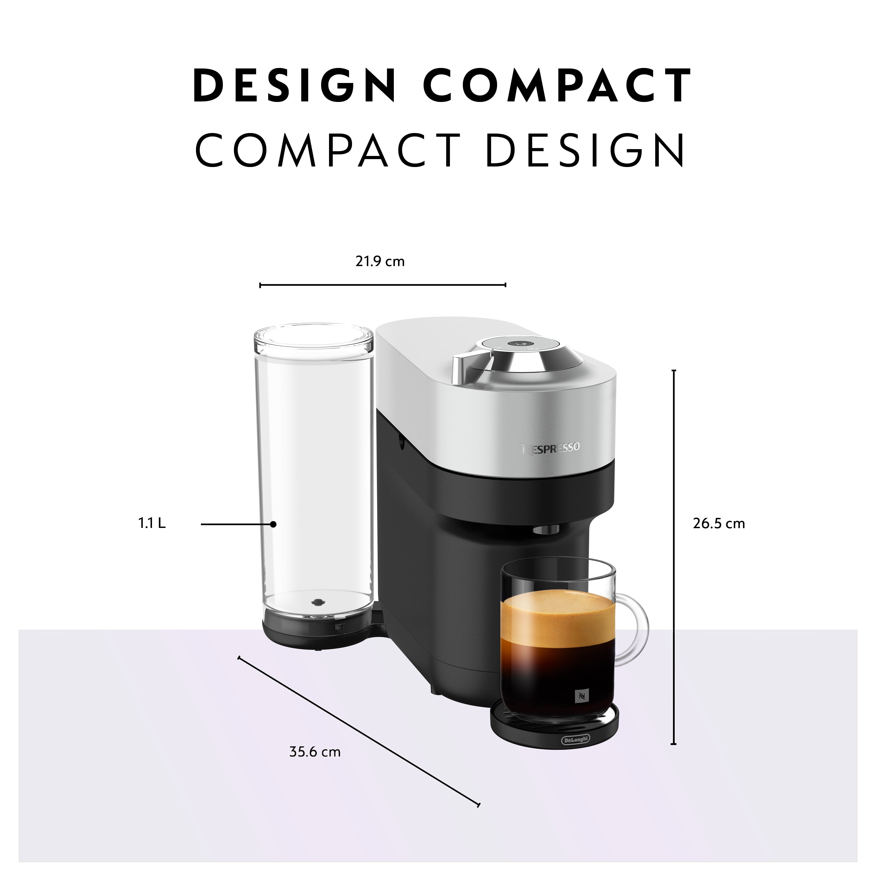 Nespresso Vertuo Pop+ Deluxe Coffee and Espresso Machine by De'Longhi, Silver, 6 cup sizes