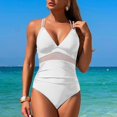 thumbnail image 7 of Puntoco Swimsuit for women Women's One Piece Swimsuit Crisscross Tummy Control Bathing Suit High Waisted Ruched Classic Retro Swimwear White 16-18(XL), 7 of 7