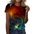 thumbnail image 2 of LUOGENLI T-shirts pour Femmes Col Rond Étoile Mode Décontractée Imprimé Manches Courtes T-shirts Graphiques Pêche Vêtements d'Été Rouge TG, 2 of 5