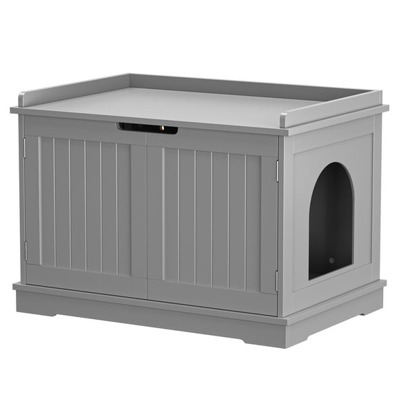 ZENY Double Door Hidden Cat Litter Box Enclosure Storage Cabinet MDF Frame Cat House, Gray