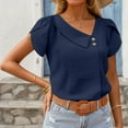 thumbnail image 2 of MIXUE Boho Tops For Women Summer Knit Solid Color V Neck Short Sleeve Casual Tshirts Activewear,Blue,M, 2 of 5