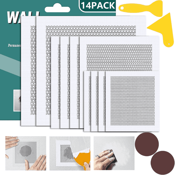 XKDOUS Drywall Repair Patch Kit, 14PCS Aluminum Drywall Patch, 4" 6" 8" Wall Patch Repair Kit, Self Adhesive Wall Mesh Repair Quick Fix Plaster Wall
