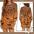 thumbnail image 5 of Yuyamidu Cobweb Long Sleeve Dress Bat Flowy Swing Dresses for Women Size L Leopard Print Casual A-Line Dress Halloween Crew Neck Tie Waist Dresses for Spring Fall Winter, 5 of 7