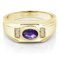 thumbnail image 2 of Gem Stone King Men's 18K Yellow Gold Plated Silver Purple Amethyst and White Moissanite Ring (1.35 Cttw, Gemstone February Birthstone, Oval Checkerboard 8X6MM,, Size 9), 2 of 3