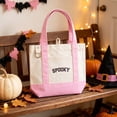thumbnail image 3 of Spooky Canvas Tote Bag, Halloween Mini Tote Purse, Reusable Shoulder Handbag for Party, Shopping, Travel & Daily Use, 3 of 5