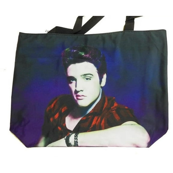 Elvis in red flannel blue zipper tote bag E8929