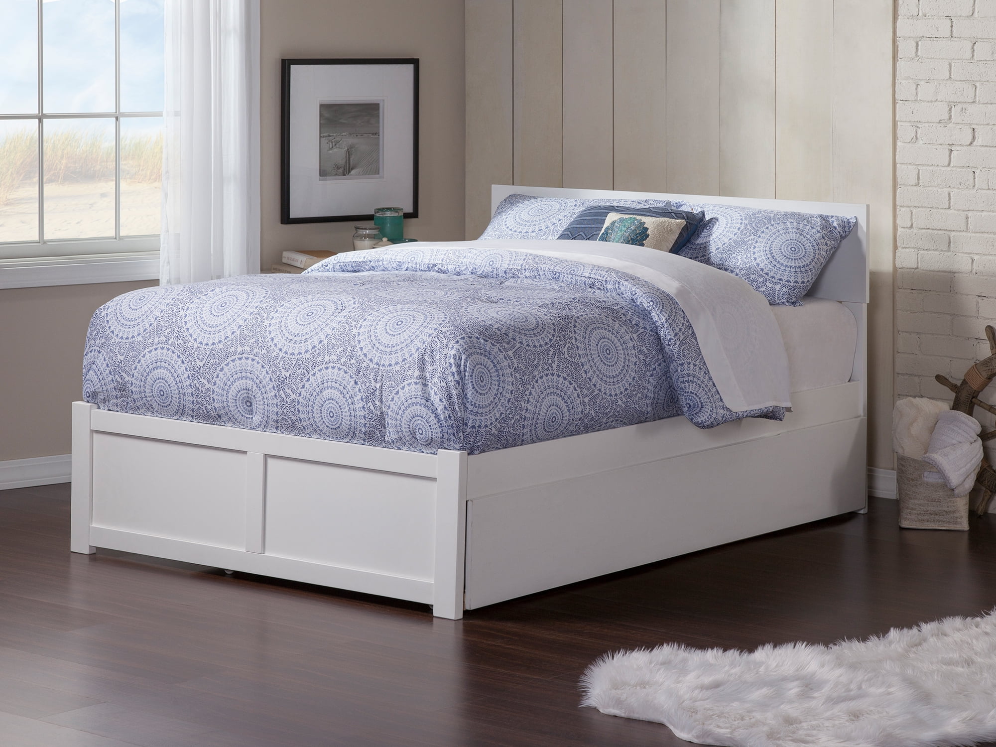 AFI Orlando Queen Wood Platform Bed with Headboard Footboard & Twin XL Trundle, White