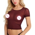thumbnail image 2 of LSLJS Women's Sexy Short Sleeve Mesh Perspective Short Top, Lingerie Tops, 2 of 6