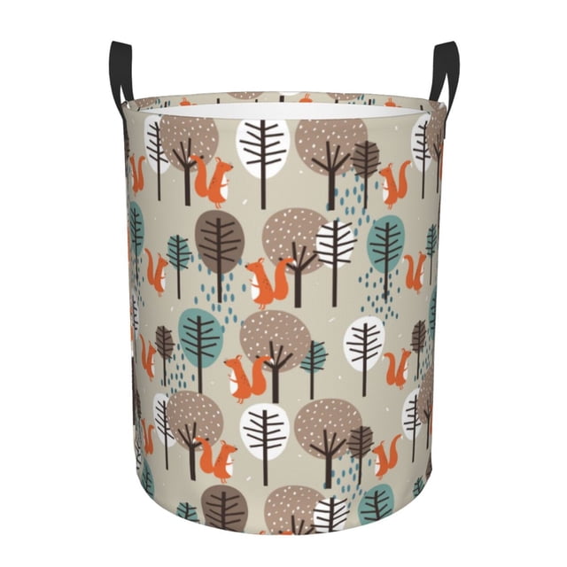 Balery Squirrels and Trees Cesta de ropa redonda con asas, impermeable, independiente, para ropa, juguetes, dormitorio y familia-Small