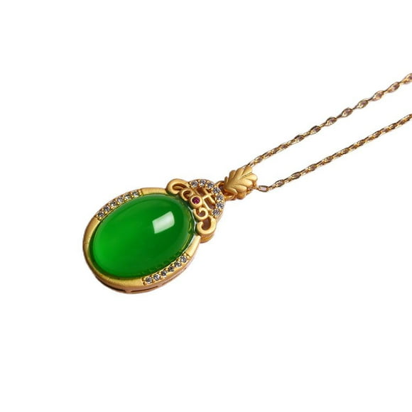Fashion Women Jade Jewelry Charm Pendant with Chain Necklace 18K Gold Plated