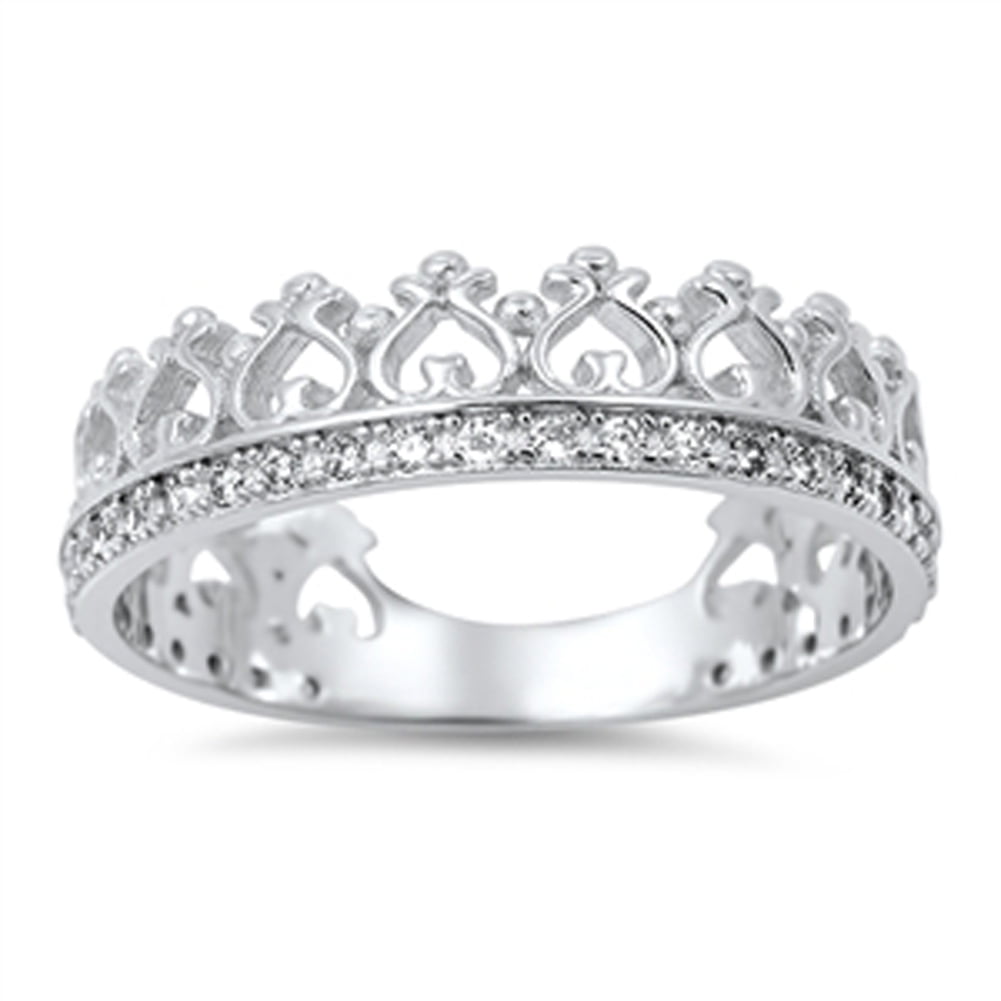 Women's CZ Stainless Steel Royalty Princess Crown Eternity Fashion Ring Sz 5-10 