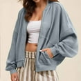 thumbnail image 2 of APEXFWDT Women's Zip Up Sweatshirt Jacket - Crew Neck Long Sleeve Pockets Jacket Athletic Casual Wear,S,Gray, 2 of 9