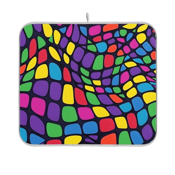 Yayeee Dish Drying Mat for Kitchen Counter 16"x18" Microfiber Absorbent Pad, Colorful Psychedelic