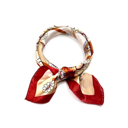 INSPIRE CHIC Women s Square Shaped Scarf Contrast Color Printed Scarves Kerchief Neckerchief Red Beige Paisleys Floral 19.69x19.69
