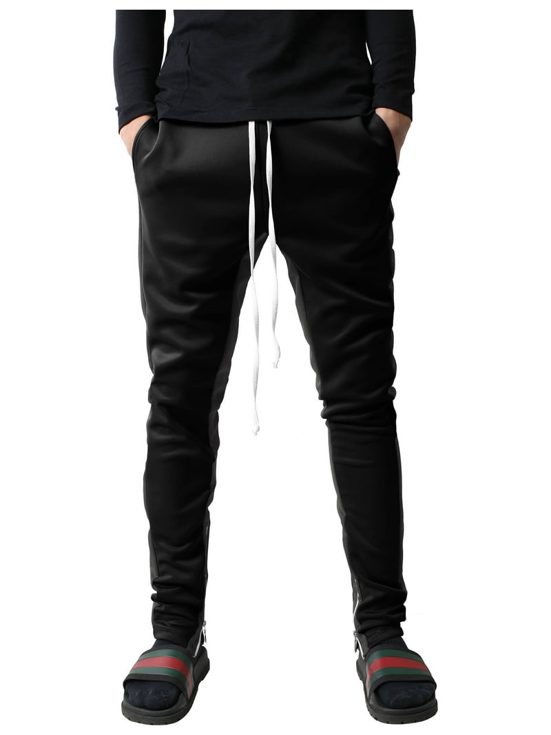 Ma Croix Mens Stripe Track Pants Skinny Fit Stretch Casual Elastic