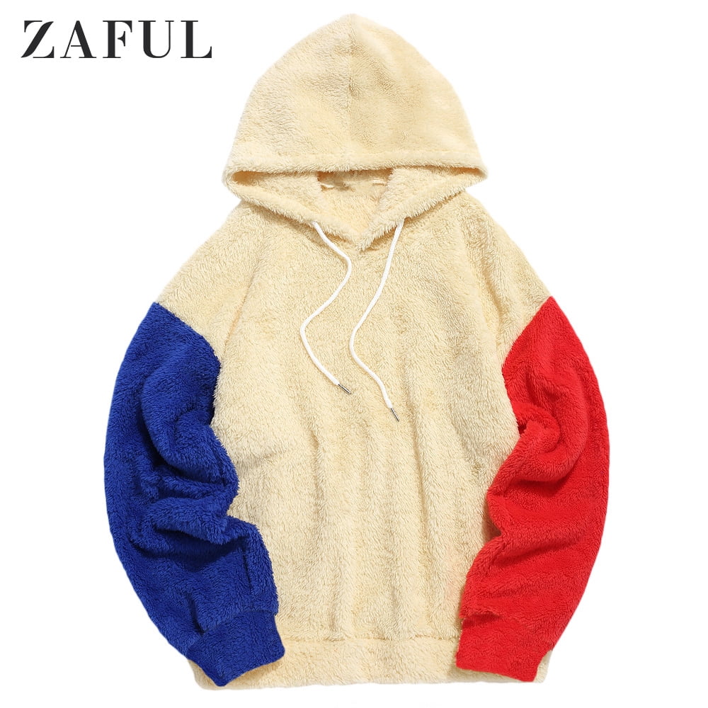 zaful color blocking splicing fuzzy pullover