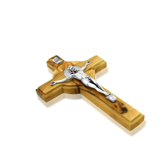 St Benedict Cross Crucifix Medal  Made of Olive Wood From Holy Land