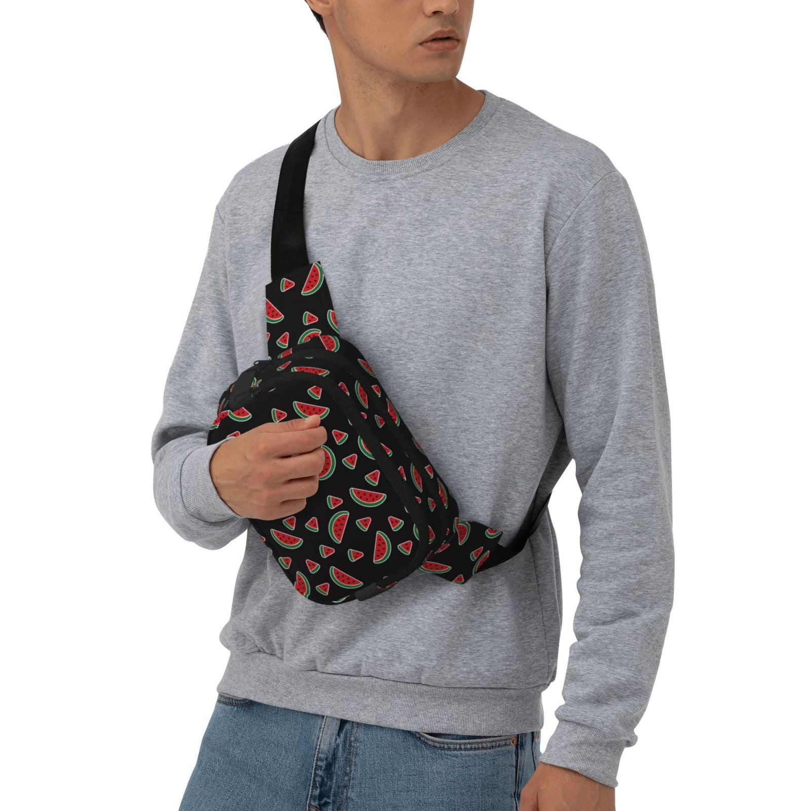 Picia Watermelon Print Square Double-Layer Waist Bag Mini Adjustable Waist Belt Bag Exercise Running Travel Hiking