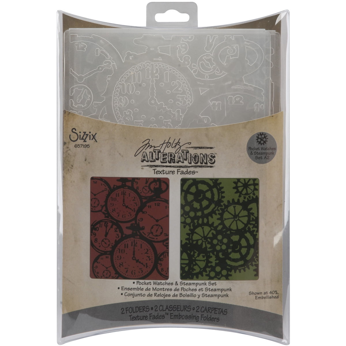 Sizzix Texture Fades A2 Embossing Folders 2/PkgClock & Steampunk By