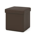 thumbnail image 1 of Gymax Folding Storage Ottoman Upholstered Square Footstool PVC Leather 10.5 Gallon Brown, 1 of 10