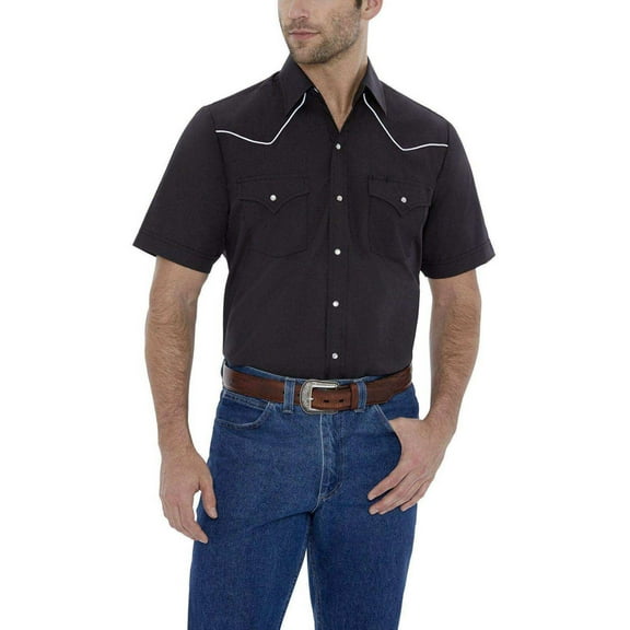 Ely Cattleman Mens S/S Black W/ White Piping Snap Shirt