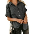 thumbnail image 6 of Yigetop Button Down Shirts for Women Denim Button Down Shirt Short Sleeve Loose Fit Tops Cotton Denim Tops with Chest Pockets Shirts for Women Black 2XL, 6 of 10