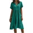 thumbnail image 2 of Wycnly Summer Dresses for Women Womens Dresses Button Down Loose Flowy Ruffle Swing Maxi Dress with Pocket Girls Trendy Solid V-Neck Short Sleeve Long Dresses, 2 of 6