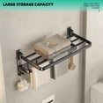 thumbnail image 3 of Sofinny 24-Inch Towel Racks for Bathroom & Lavatory Wall Mounted, Foldable Towel Storage Shelf with 1 Towel Bar with 7 Multifunctional Hooks (Black), 3 of 7