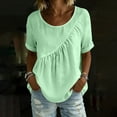 thumbnail image 4 of VOONCAS Womens 100% Cotton Short Sleeve Ruched Top - Loose Fit Solid Green Casual Blouse,Size M, 4 of 9