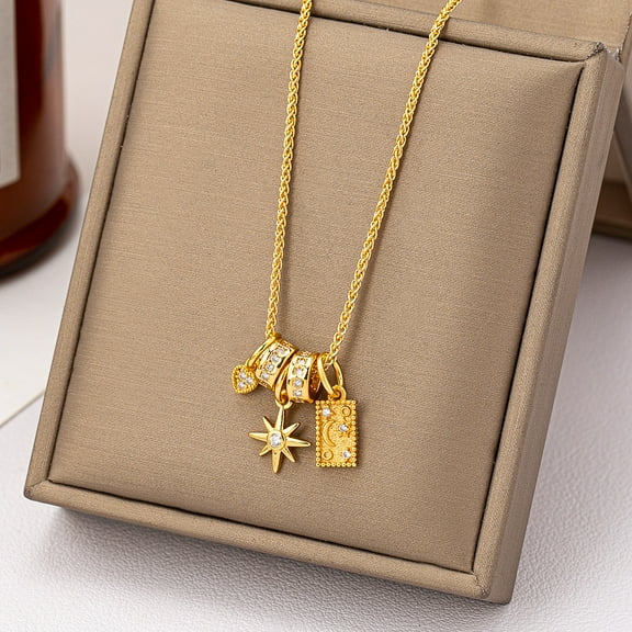 Sterling Silver North Star Cubic Zirconia CZ Fashion Pendant Necklace for Women (Yellow Gold Flashed, Rhodium Plated)