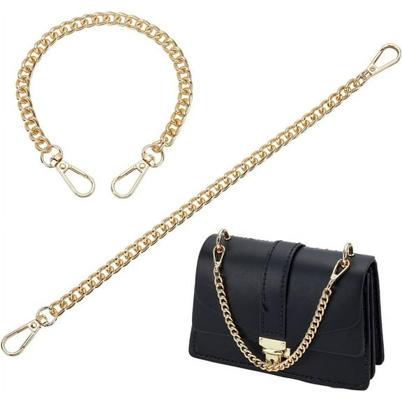 2pcs 12'' Light Gold Purse Strap Extender Aluminum Bag Chain Replacement Handbag Chain Strap Metal Bag Strap with Alloy Swivel Clasps for Handbag Purse Clutch Shoulder Tote Bag