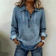 thumbnail image 2 of Women's Oversized Tshirts Denim Knit Patchwork Button Up Pullover Long Sleeve Shirts for Women, 2 of 5