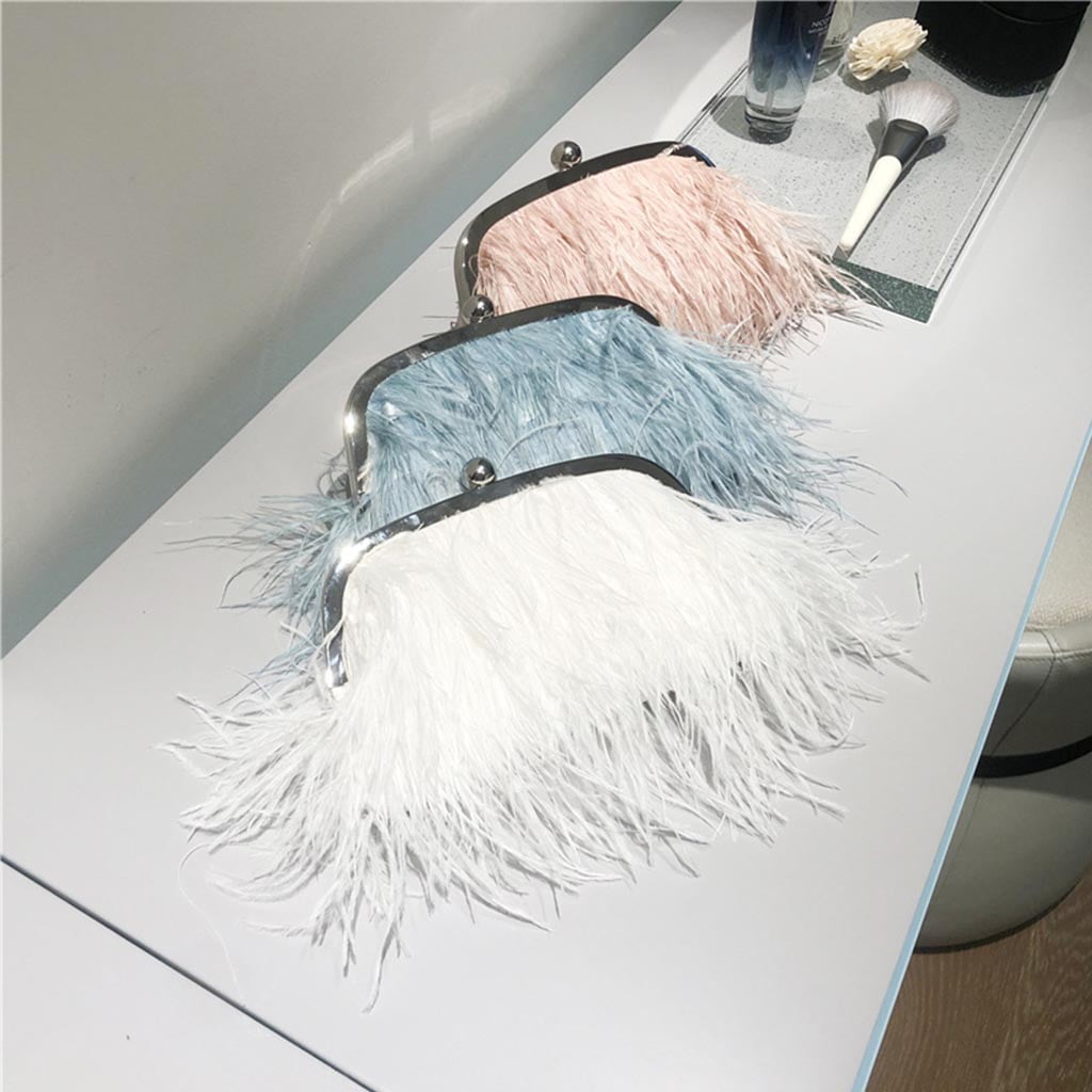 3 Color Feather Clutch Evening Handbag for Women Girl Ladies Party Dress Gifts
