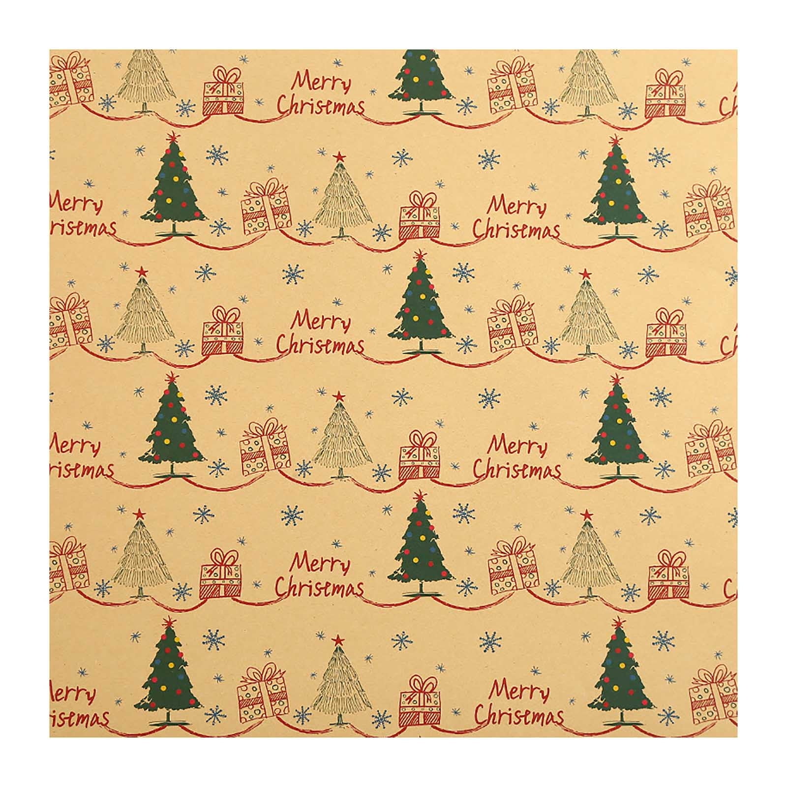 Christmas Gift Wrapping Paper Xmas Tree Snowflake Print Vintage