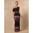 thumbnail image 4 of Multicolor One Shoulder Ruched Mesh Bodycon Maxi Dress With Draped Asymmetrical Neckline, 4 of 8