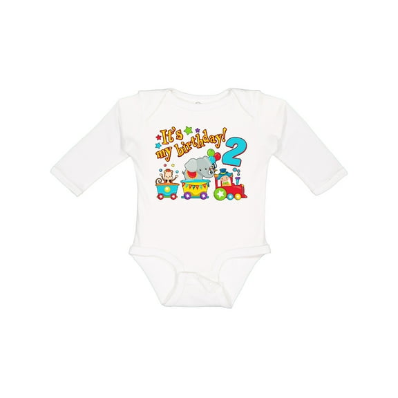 Inktastic Its my Birthday- circus train 2nd Birthday Boys or Girls Long Sleeve Baby Bodysuit